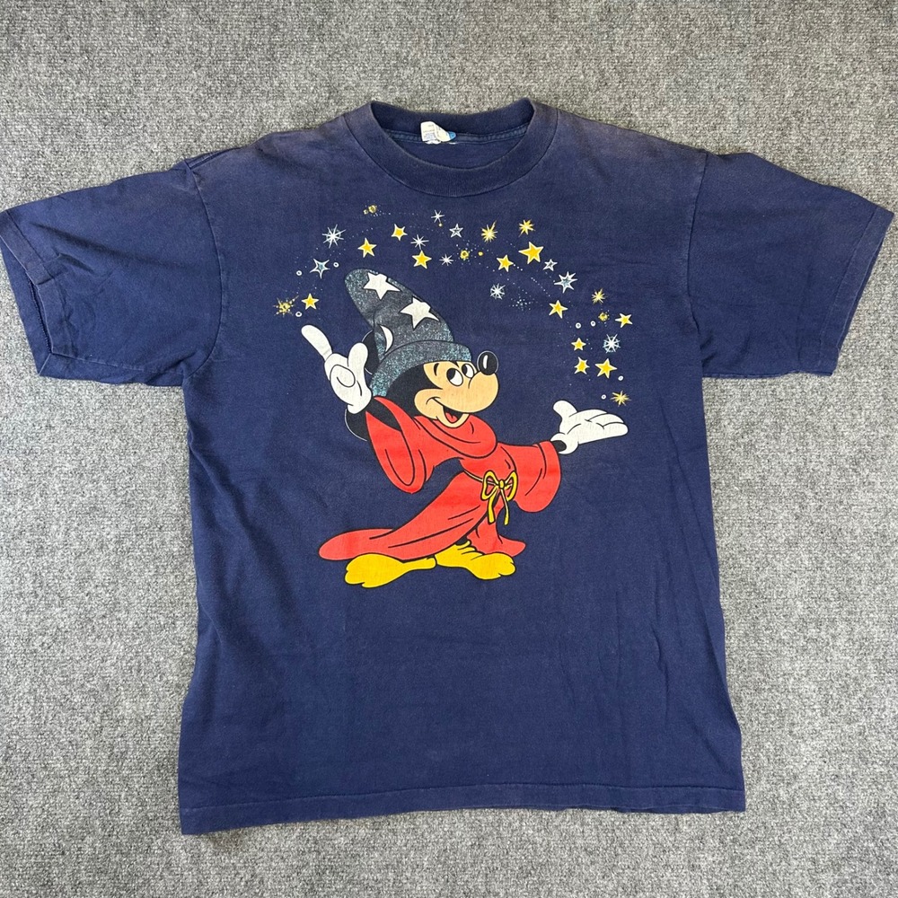 Vintage Disney Character Fashions Sorcerer Mickey Fantasia T-Shirt Navy XL USA